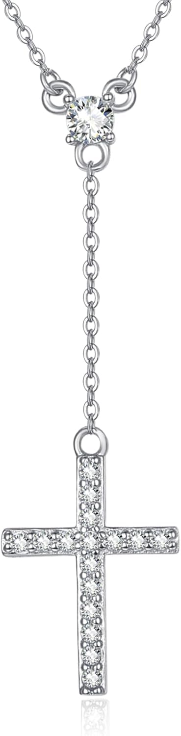 Dainty Cubic Zirconia Cross Necklace for Women in 925 Silver