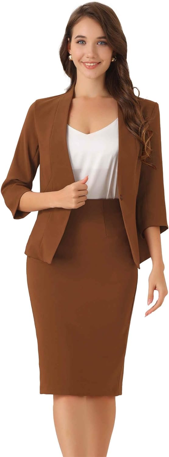 Allegra K Business Skirt Suit Set for Women's Office Outfit