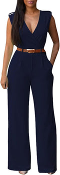 Pink Queen Jumpsuits for Women Sleeveless Wide Leg V