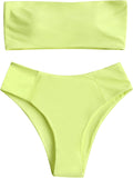 ZAFUL Women's High Cut Bandeau Bikini Set Strapless Solid Color