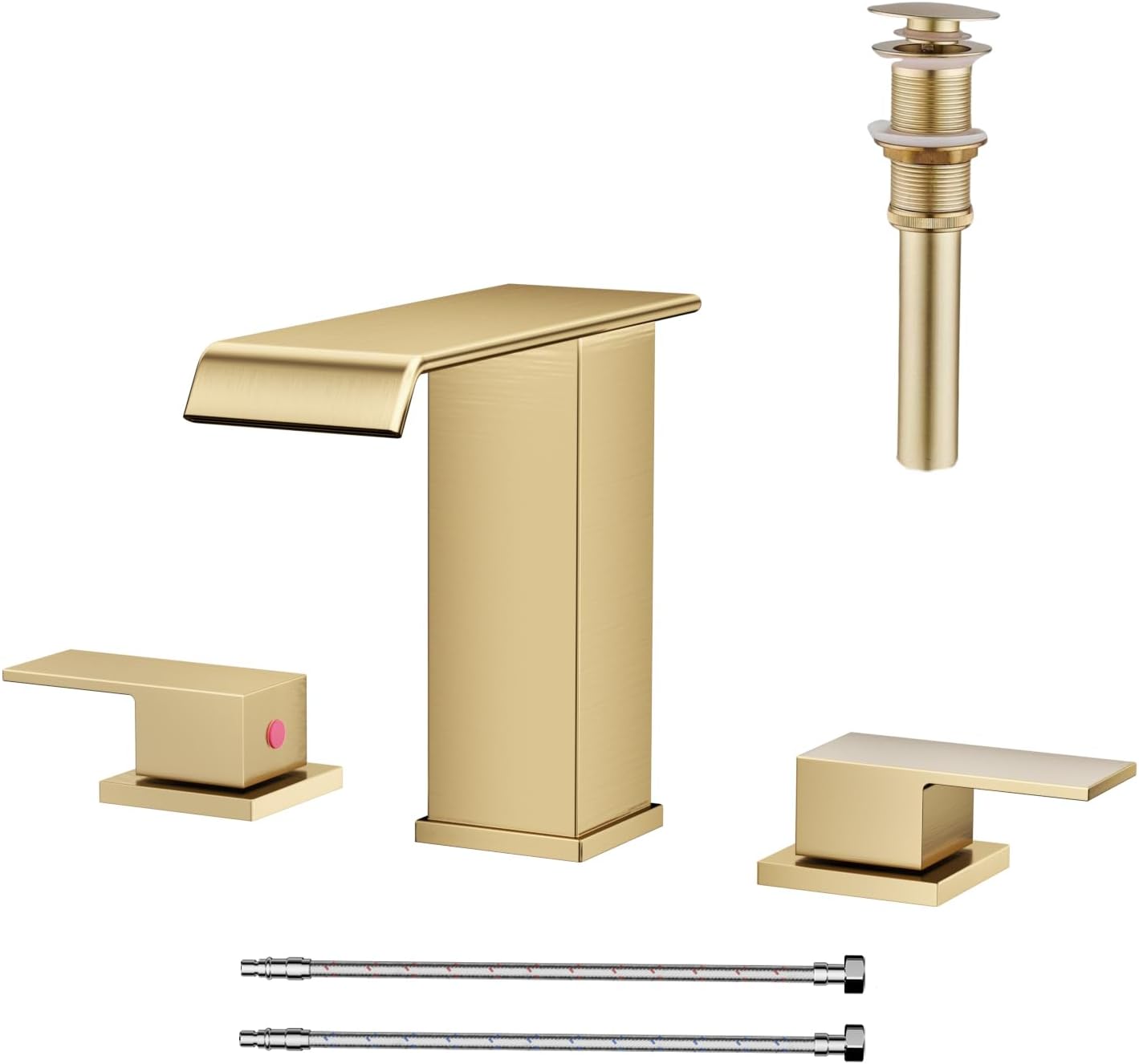 Waterfall Bathroom Faucet 3 Hole Brushed Gold Modern Design