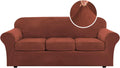 Modern Velvet Plush 4 Piece High Stretch Sofa Slipcover - Rust