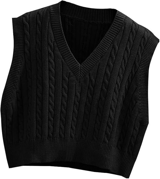 Lailezou Women's V-Neck Knit Sweater Vest for Preppy Style