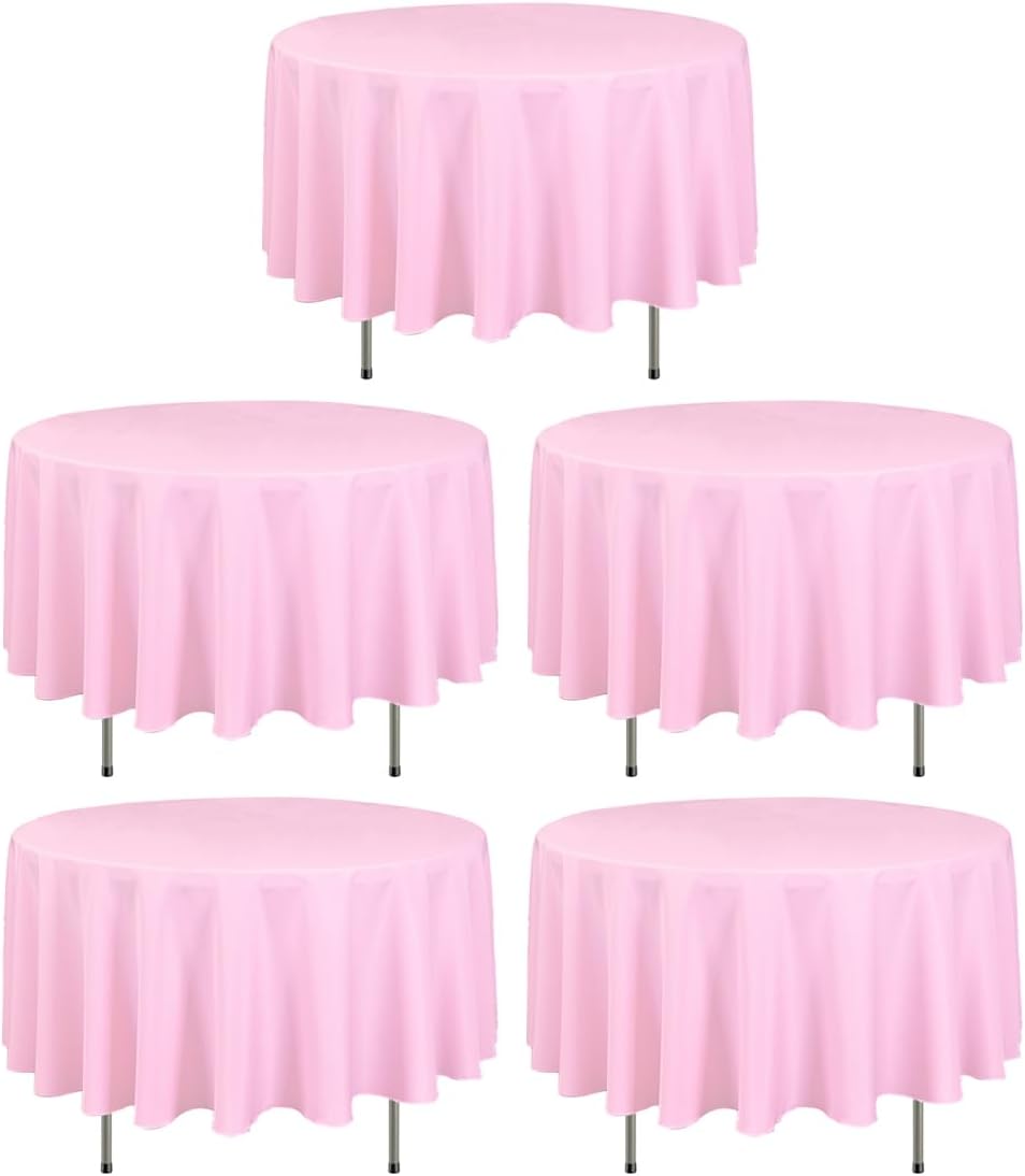 90 Inch Round Tablecloths in Pink - Wrinkle Resistant Fabric