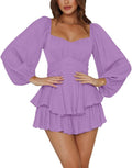 LYANER Women's Jumpsuit Lantern Long Sleeve Ruffle Tie Waist Romper