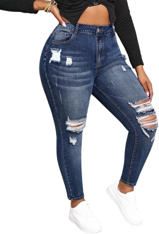 Womens Plus Size Skinny Jeans Stretchy High Waisted Ankle Jean