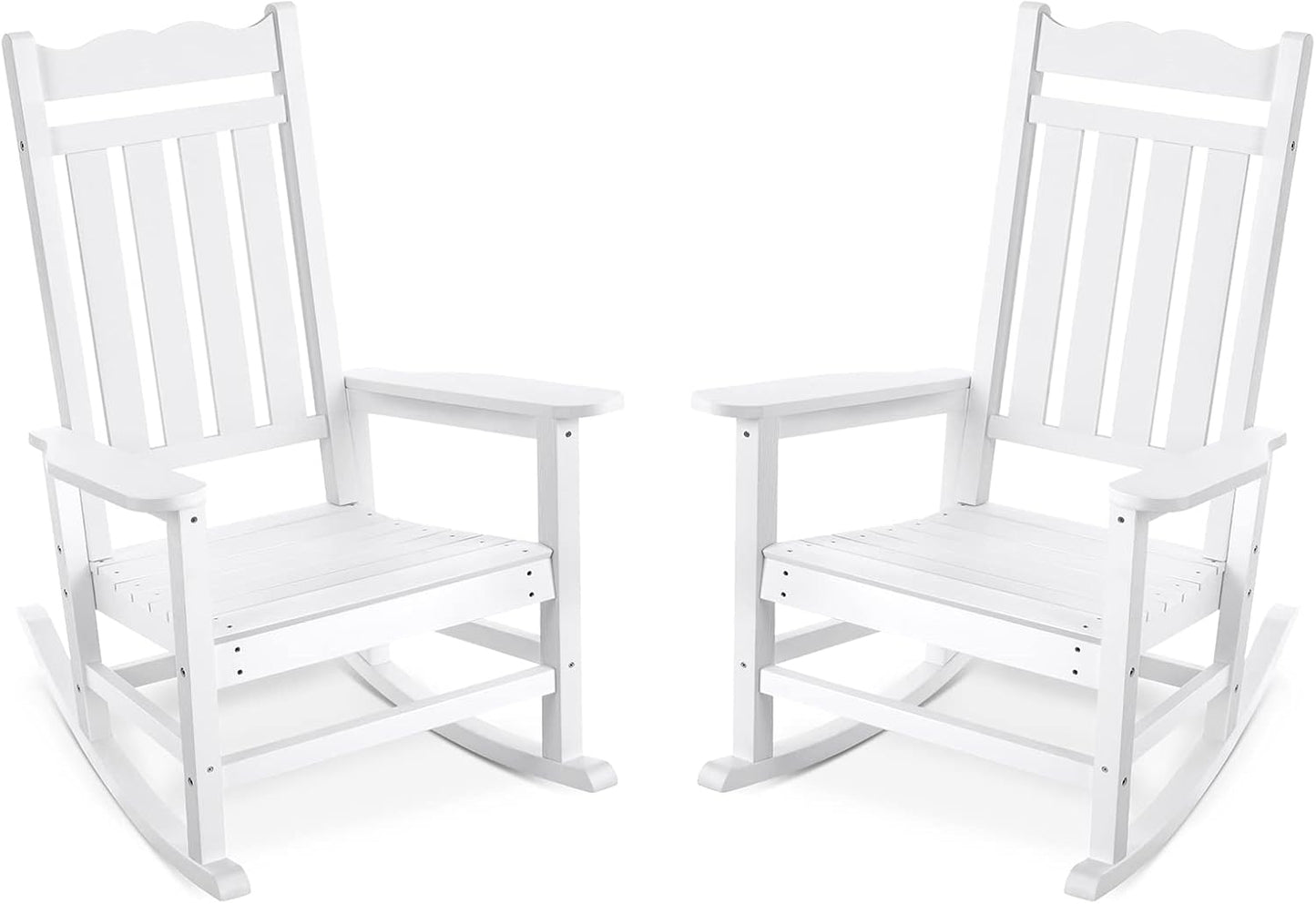 HIPS Plastic Outdoor Rocking Chairs - 400 lbs Capacity, Indoor & Outdoor (White)