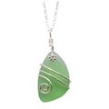 Handmade in Hawaii wire wrapped sea glass necklace - Peridot (August)