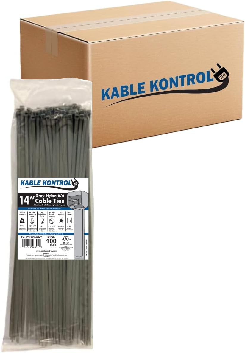 Kable Kontrol Gray Zip Ties 14 Inch for Indoor and Outdoor Use
