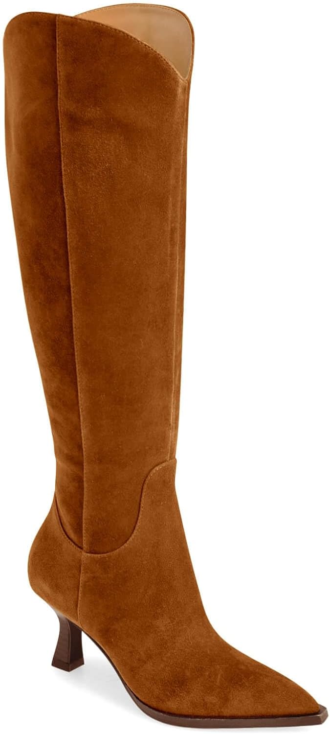 Coutgo Womens Knee High Boots with Kitten Heel for Fall Style