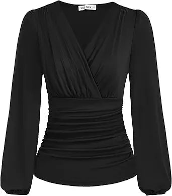Elegant Surplice Wrap Blouse for Women by GRACE KARIN