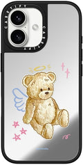 Mirror iPhone 16 Case - Angel Teddy Bear Silver on Black