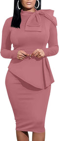 Women's Peplum Bodycon Long Sleeve Work Dress - Flattering Fit PerZeal