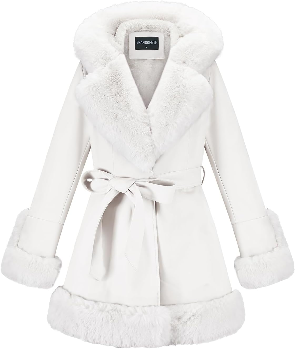 GRAN ORIENTE Women's Faux Leather Jacket with Fur Collar