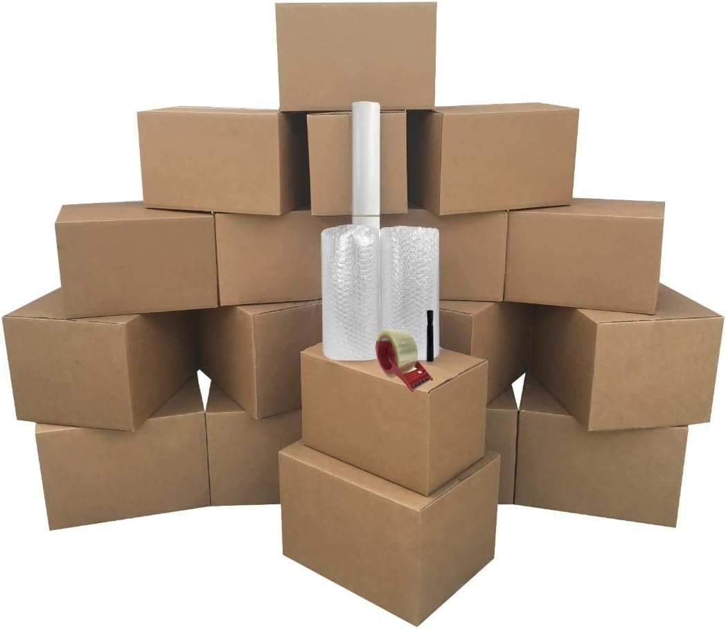 One Bedroom Moving Boxes Basic Kit with Packing Supplies & Tape