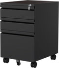 3 Drawer Metal File Cabinet with Lock and Wheels - Deep Drawers