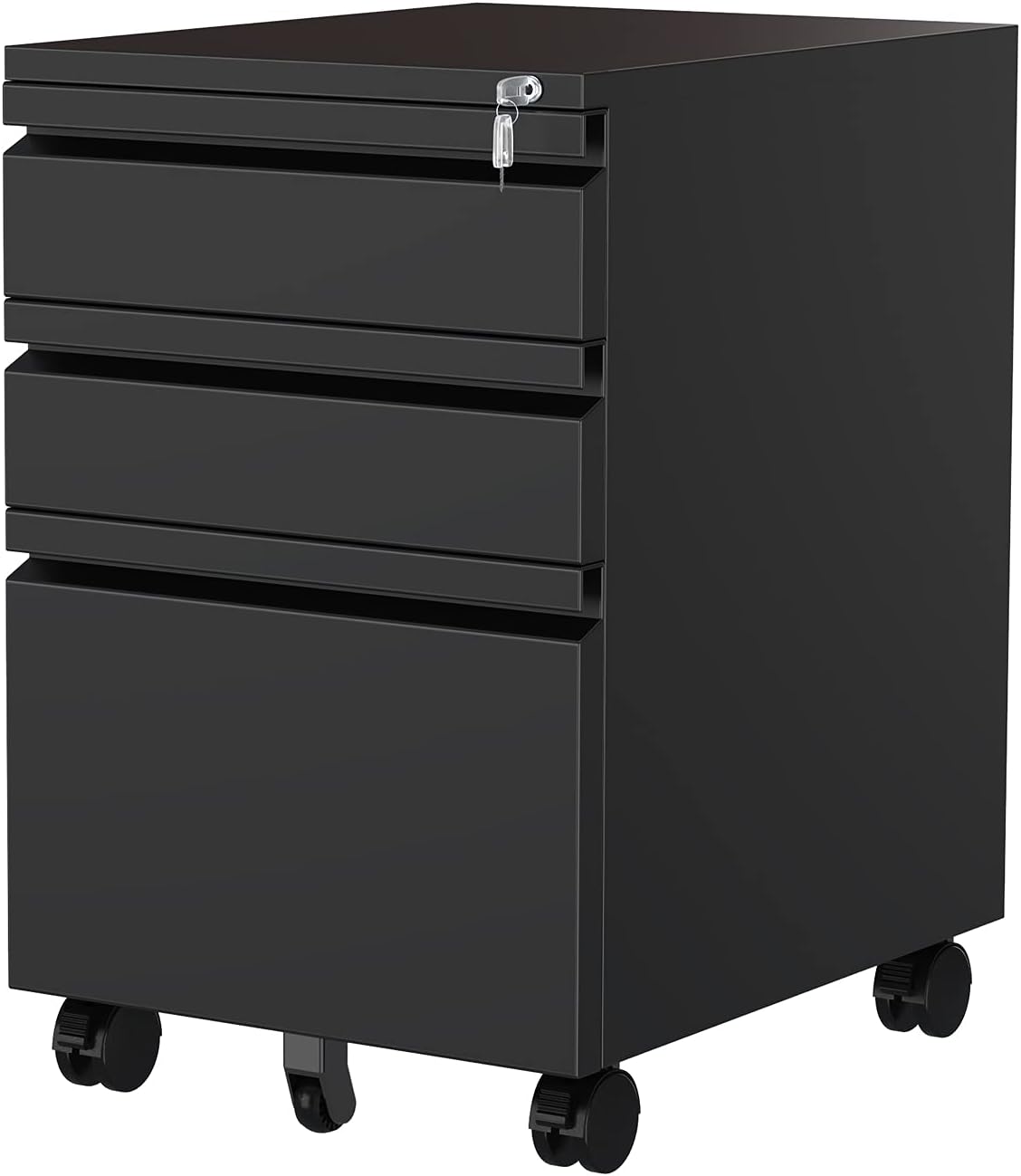 MIIIKO 3 Drawer File Cabinet with Lock and Rolling Wheels