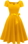 Women's Classic Tea Dress Short Sleeve Swing Cocktail Dress - Elegant