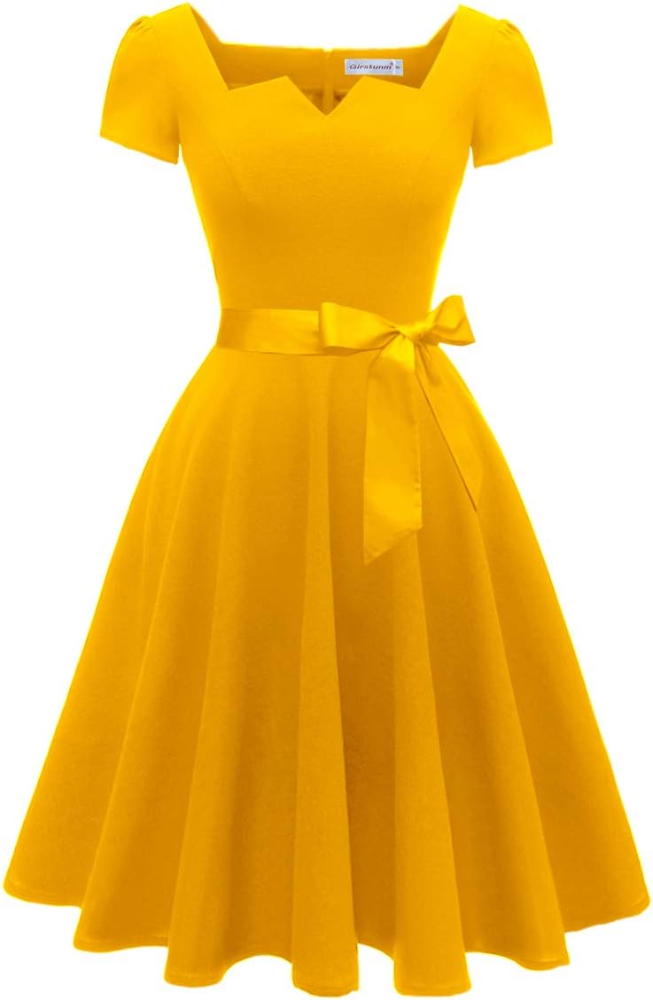 Girstunm Women's Classic Tea Dress with Pockets for Any Occasion