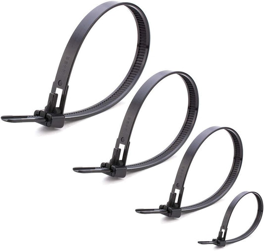Helonge Reusable Zip Ties - 100 Pcs Assorted Sizes for Easy & Secure Cable Fastening
