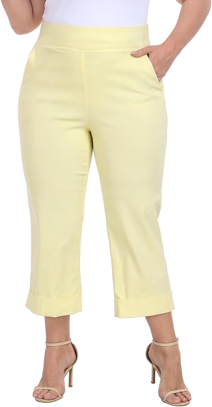 HDE Plus Size Pull On Capris for Women with Tummy Control
