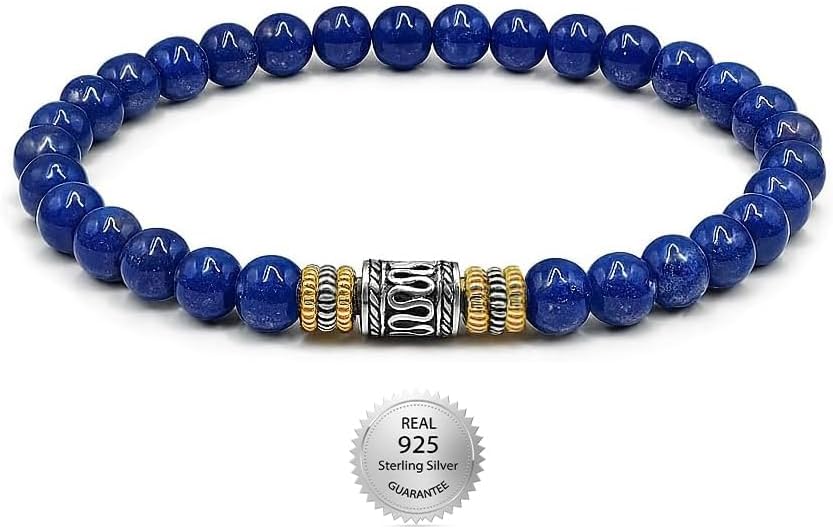 Lapis Lazuli Bead Bracelet with Sterling Silver Accents 8ft