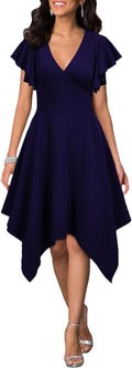 WOOSEA Women's Deep V Neck Formal Asymmetrical A Line Dress - Flowy
