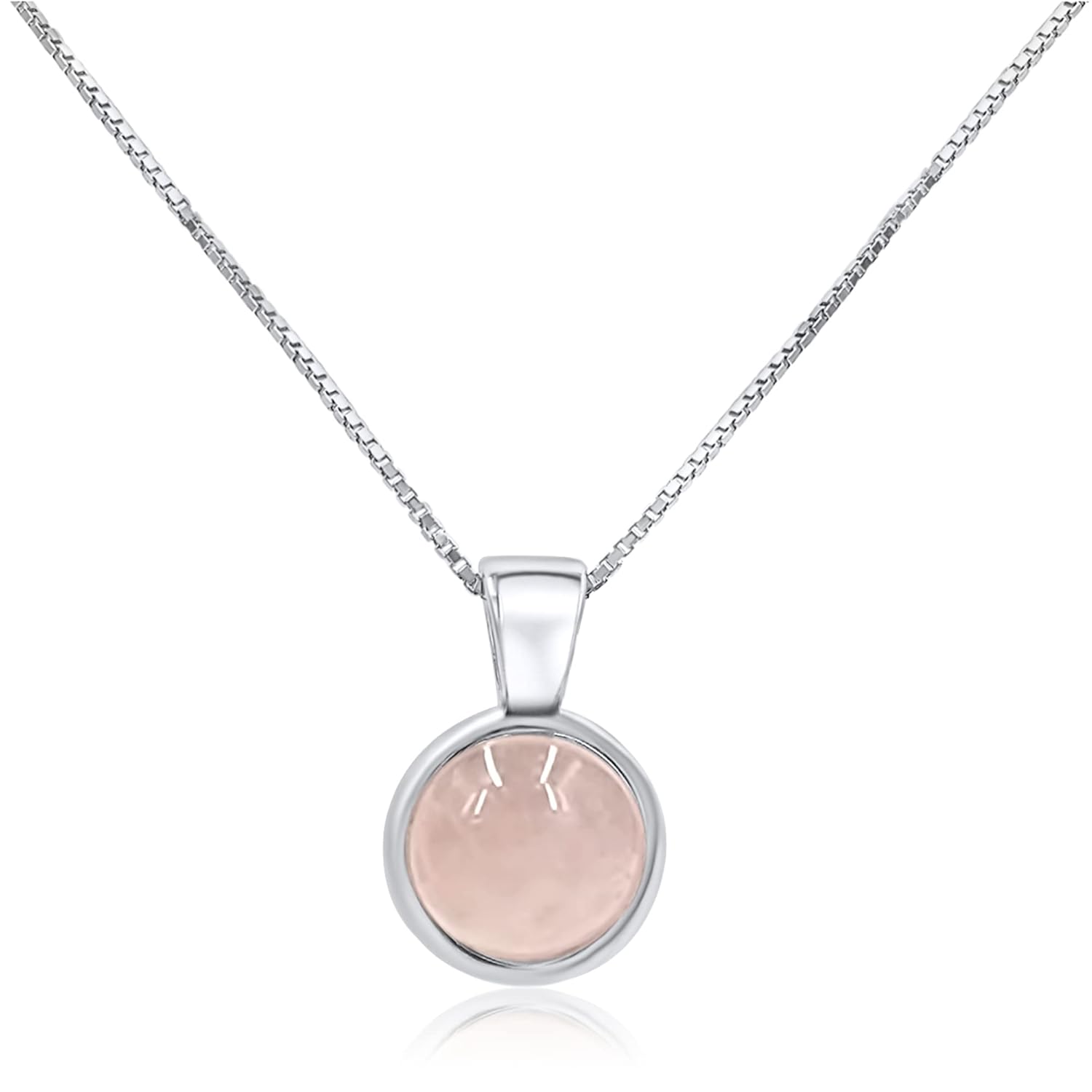 Natural Rose Quartz Gemstone Pendant with White Gold Bezel