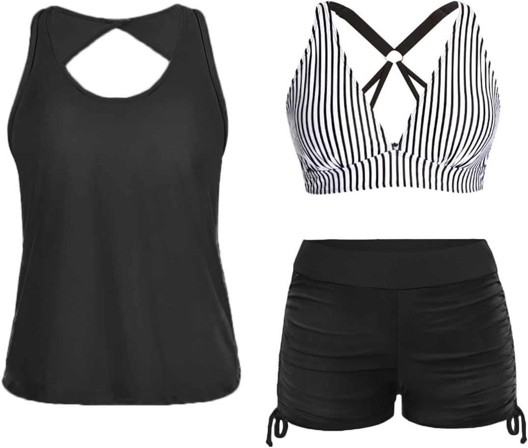 Yonique 3 Piece Tankini Swimsuits for Women with Boy Shorts