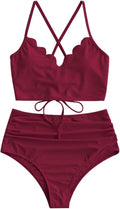 Crisscross Ruched High Waisted Bottom Bikini Set - Flattering Tankini