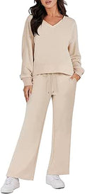 LOGENE 2 Piece Lounge Jogger Set - Crop Top and Wide Leg Pants