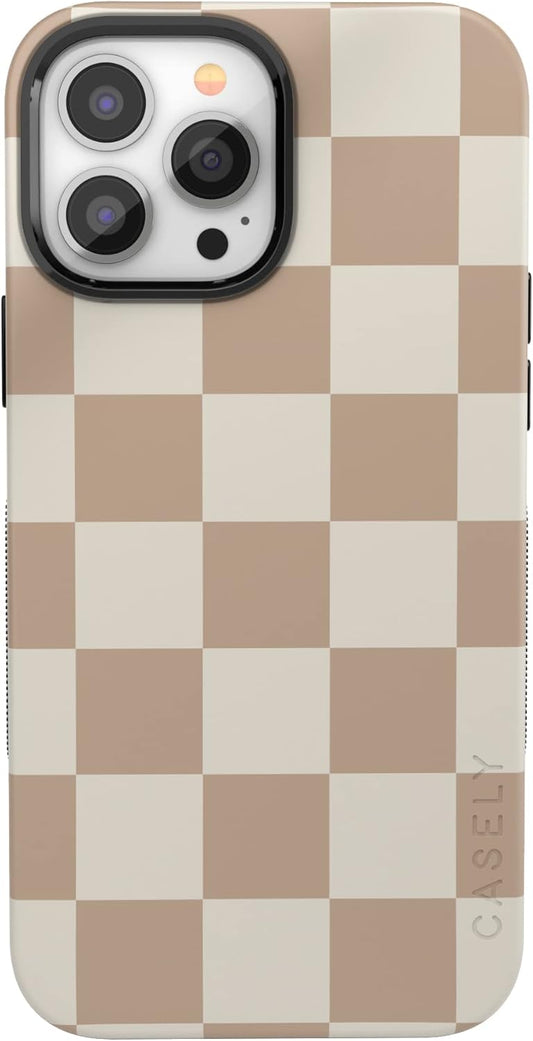 Casely iPhone 13 Pro Max Case with Neutral Checkerboard Design