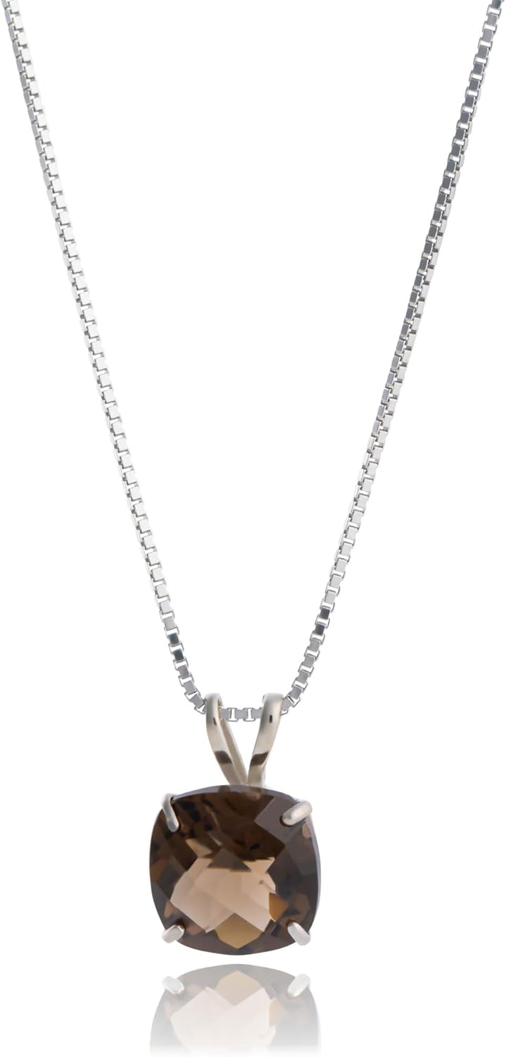 Cushion Cut Smoky Quartz Necklace with 14K Gold Chain