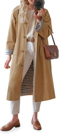 Tankaneo Womens Long Trench Coat Single Breasted Oversized Windproof