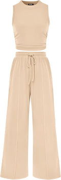Women Summer 2 Piece Outfits - Comfortable Cropped Top & Wide Leg