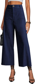 High Waisted Cropped Wide Leg Pants - Comfortable Everyday Fit