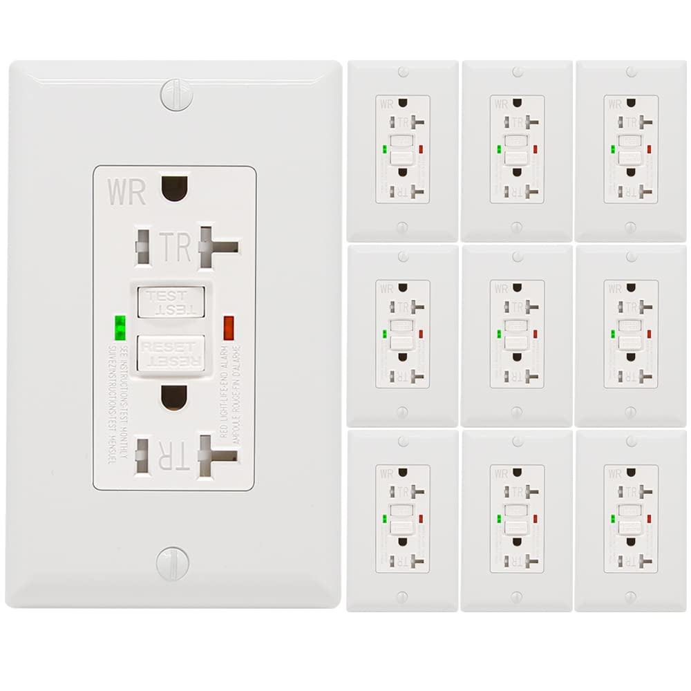 10 Pack GFCI Outlet 20 Amp Self-Test Weather Resistant Receptacles