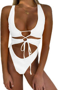 CHYRII Women's Lace Up Backless High Cut Monokini - Sexy Cutout Fit