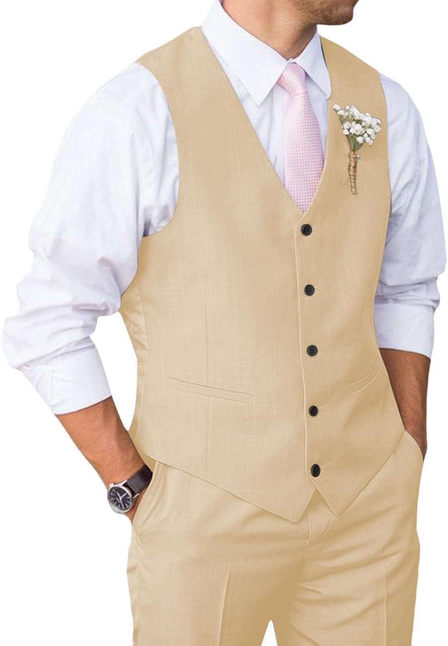 Mens Suit 2 Piece Slim Fit Vest Pants Set for Weddings and Business