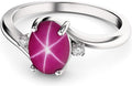 Star Ruby Sterling Silver Ring with Sapphire Accents - Handmade 6-Ray