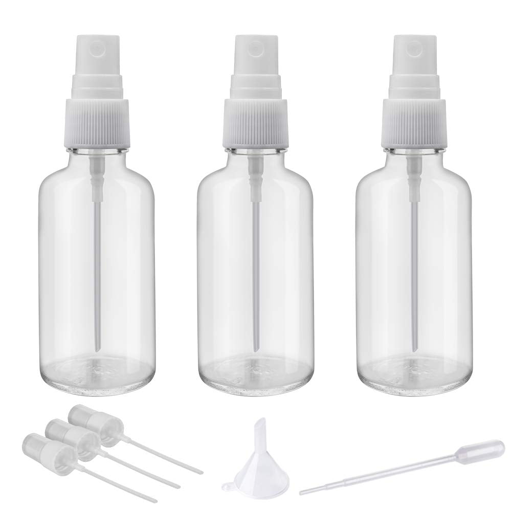 Hydior 2oz Clear Glass Spray Bottles - Set of 3 for Essential Oils