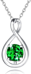 Birthstone Infinity Necklace May Emerald Pendant - Dainty Sterling