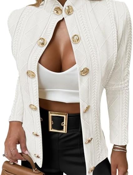 Chic Women Argyle Cable Cardigan Lightweight Cropped Coat