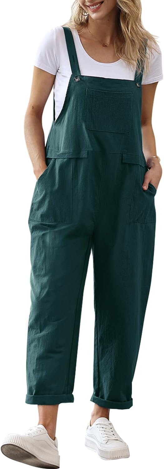 YESNO Women Long Casual Loose Bib Pants for Stylish Comfort