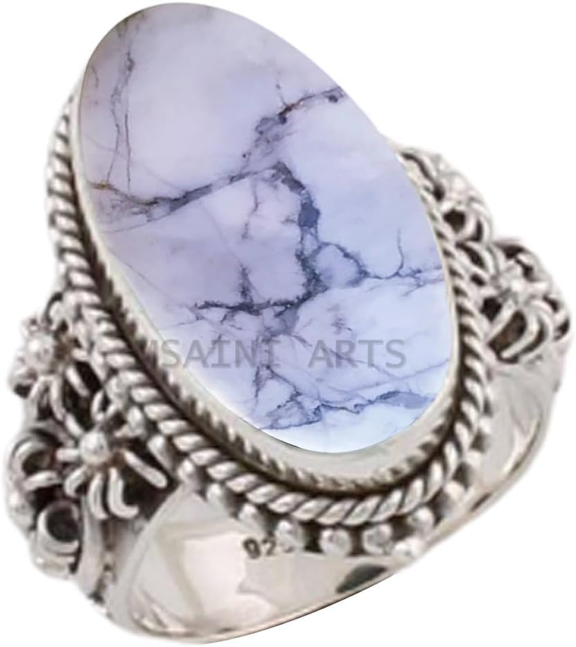 Solid 925 Sterling Silver Ring with Natural Blue Copper Turquoise