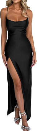 Memoriesea Sexy Spaghetti Strap Cowl Neck Maxi Dress - Sleek Party Fit