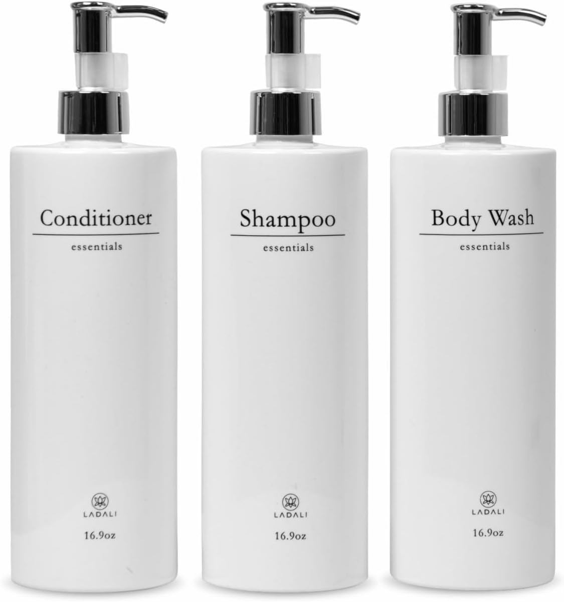 Luxury Shampoo Dispenser Trio | Stylish Label & Pump | Ladali