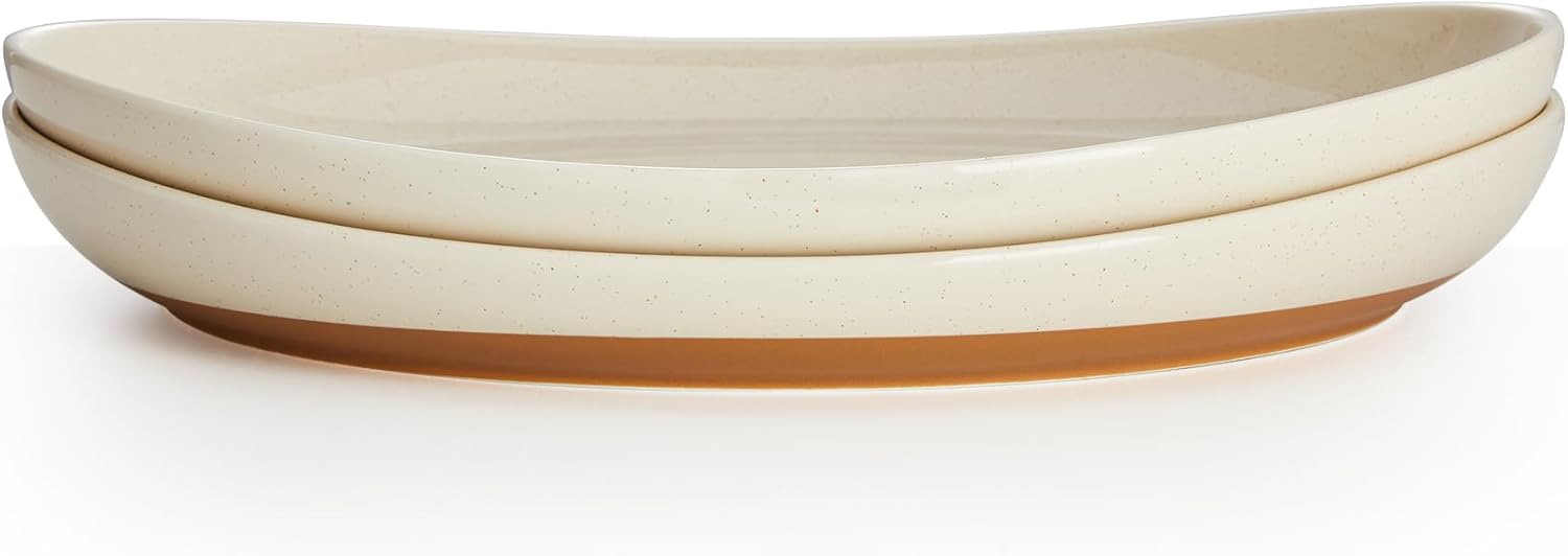 Sweese Oval Serving Platters - 14.5 Inch Beige Porcelain Set