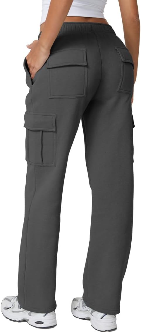QINSEN Womens Medium Waist Baggy Elastic Waist Sweatpants