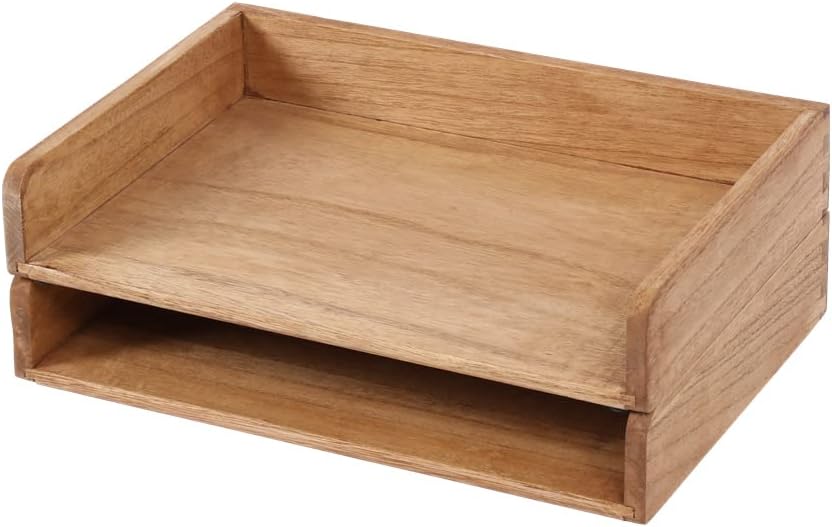 Wood Stackable Paper Trays for Office Supplies - 2 Set